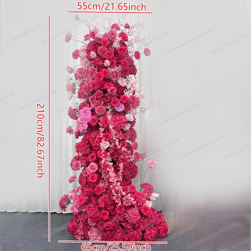 5D Floral Row Hot pink Hydrangea Pompom Rose Wedding Backdrop Arch KT Board Decor Banquet Floor Flower Party Prop Window Display