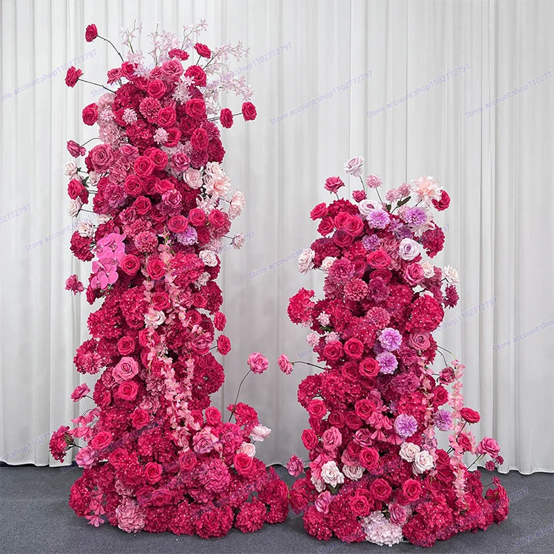 5D Floral Row Hot pink Hydrangea Pompom Rose Wedding Backdrop Arch KT Board Decor Banquet Floor Flower Party Prop Window Display