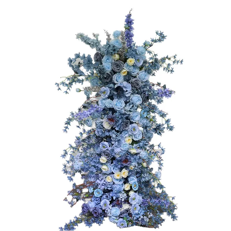 Haze Blue Event Wedding Background Silk Flower Row Walk Through High Quality Flower Door Artificial Flower Decoration