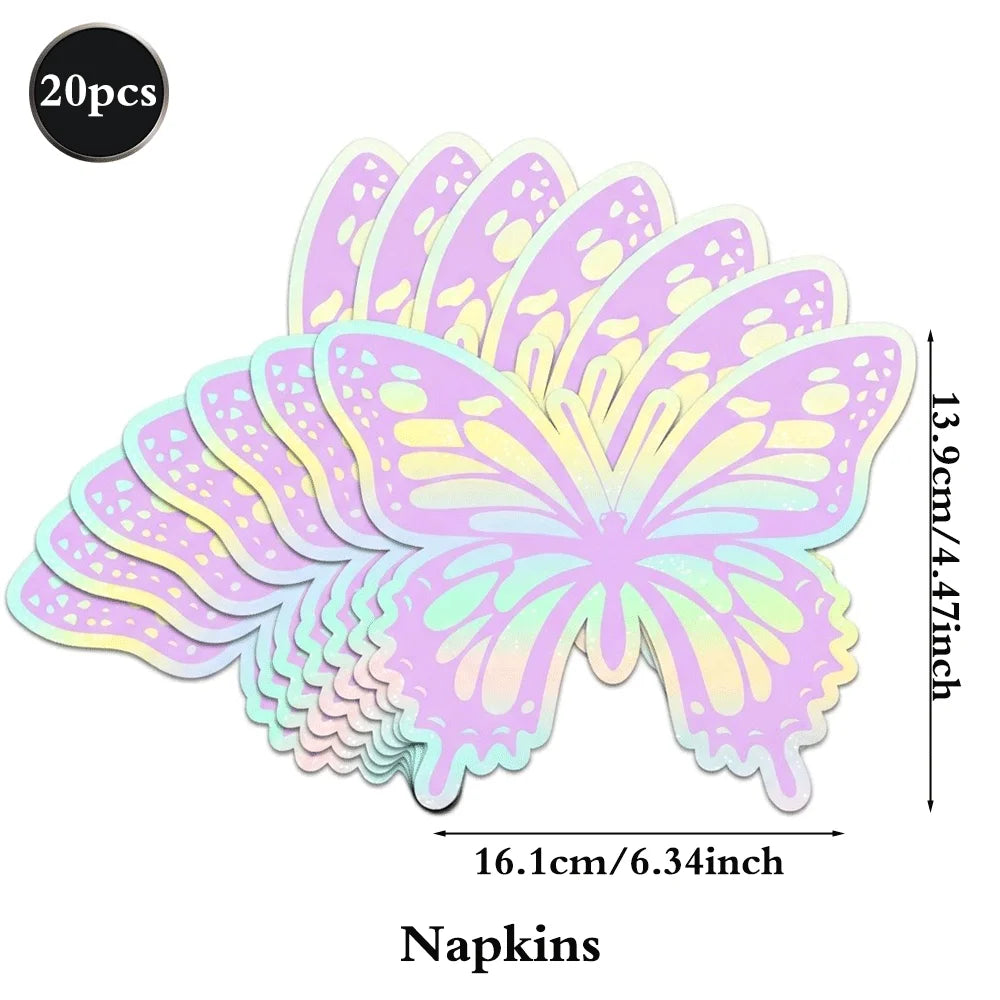 Butterfly Party Decor Colorful Glittering Tablecloths Butterfly-Shaped Plates Napkins Spring Picnic Camping Birthday Party Decor