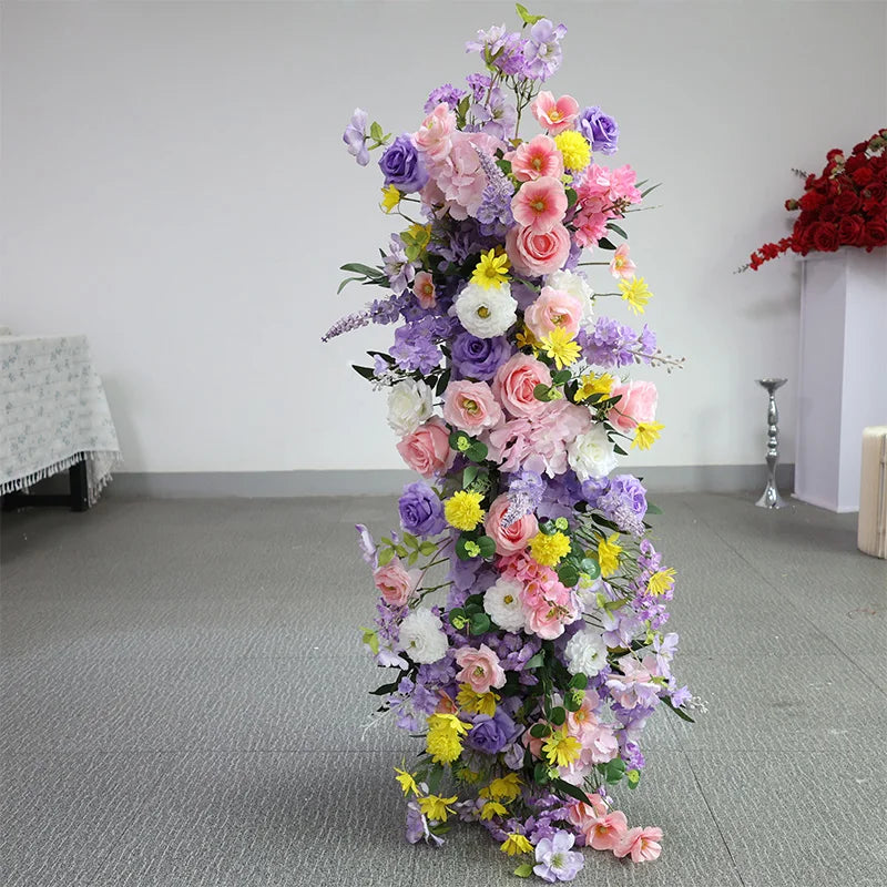 Haze Blue Event Wedding Background Silk Flower Row Walk Through High Quality Flower Door Artificial Flower Decoration