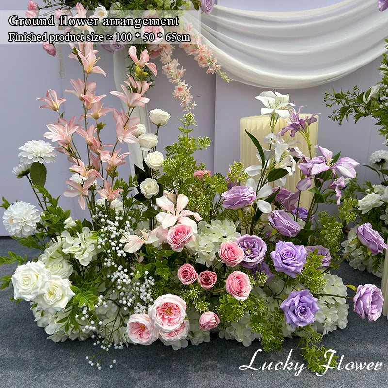 Purple Pink Outdoor Wedding Decoration Artificial Flowers Hang Flower Row Road Lead Flower Ball Floral Backdrop Decor Floor Row