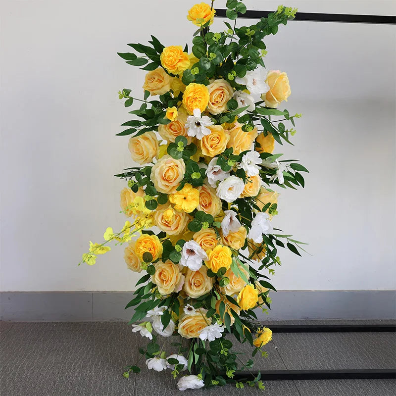 Haze Blue Event Wedding Background Silk Flower Row Walk Through High Quality Flower Door Artificial Flower Decoration