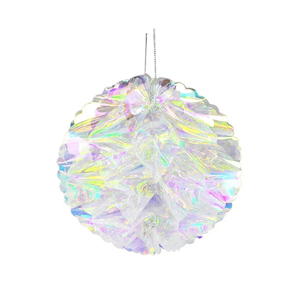 Christmas Star/Ball Hanging Ornament Shiny Laser Star Pendant Neon Color Film Paper Ball for Birthday Wedding Party Decoration