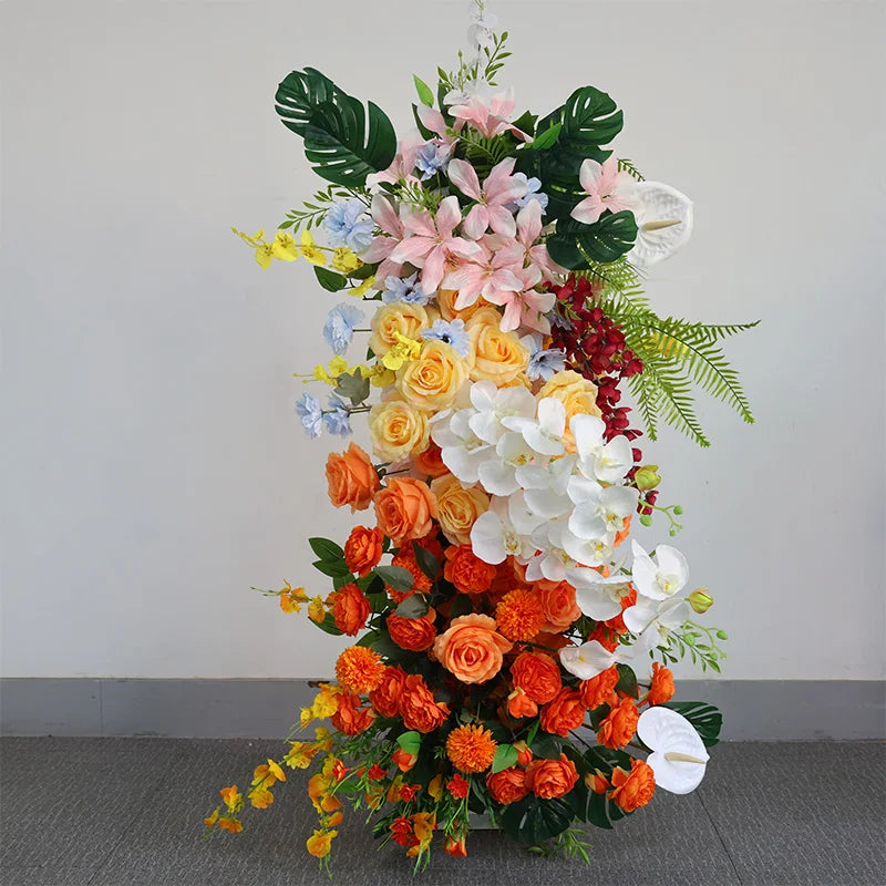 Haze Blue Event Wedding Background Silk Flower Row Walk Through High Quality Flower Door Artificial Flower Decoration
