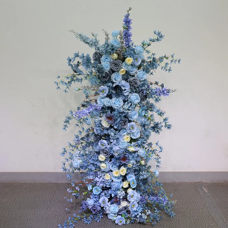 Haze Blue Event Wedding Background Silk Flower Row Walk Through High Quality Flower Door Artificial Flower Decoration