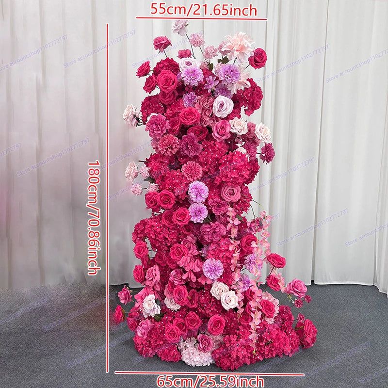 5D Floral Row Hot pink Hydrangea Pompom Rose Wedding Backdrop Arch KT Board Decor Banquet Floor Flower Party Prop Window Display