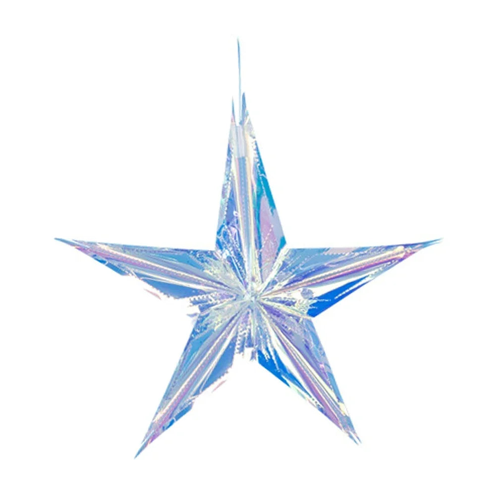 Christmas Star/Ball Hanging Ornament Shiny Laser Star Pendant Neon Color Film Paper Ball for Birthday Wedding Party Decoration