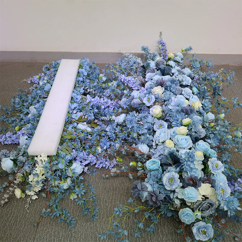 Haze Blue Event Wedding Background Silk Flower Row Walk Through High Quality Flower Door Artificial Flower Decoration