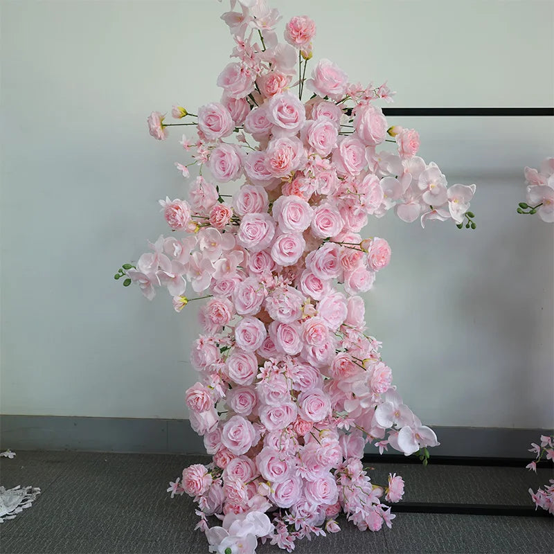 Haze Blue Event Wedding Background Silk Flower Row Walk Through High Quality Flower Door Artificial Flower Decoration
