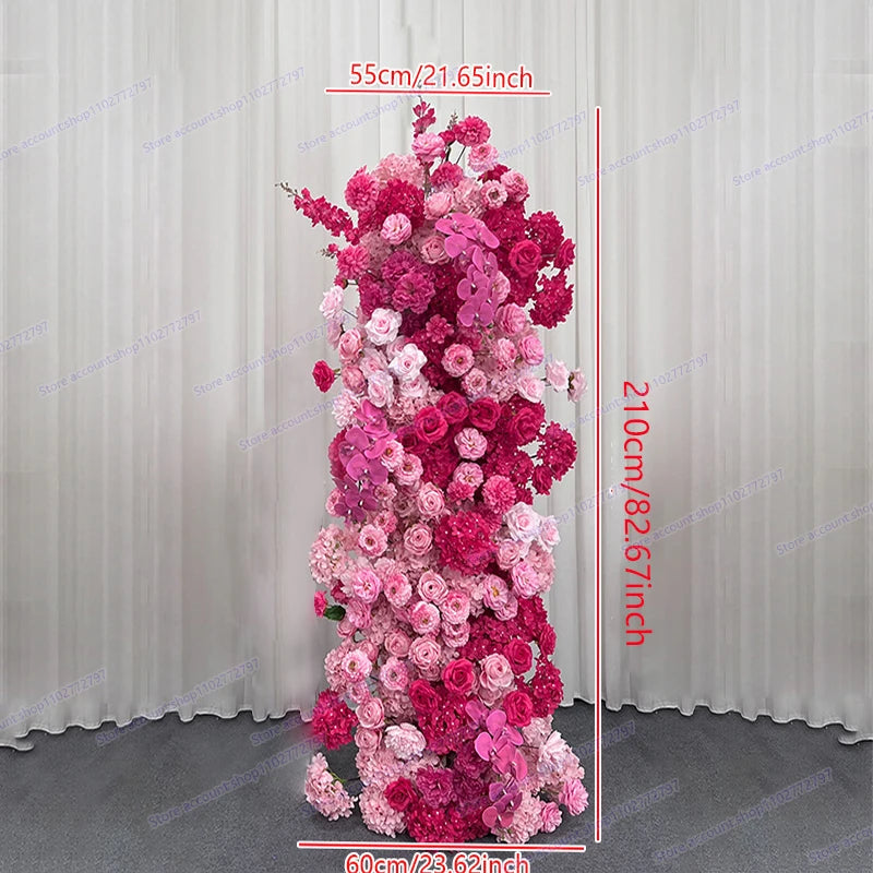 5D Floral Row Hot pink Hydrangea Pompom Rose Wedding Backdrop Arch KT Board Decor Banquet Floor Flower Party Prop Window Display