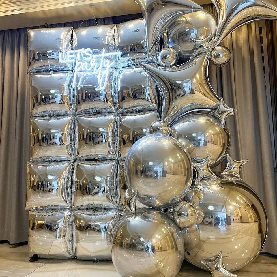 25/100Pcs Silver Sequin Foil Balloons Metal Silver Gold Square Balloons for Birthday Christmas Anniversary Party Backdrop Decor