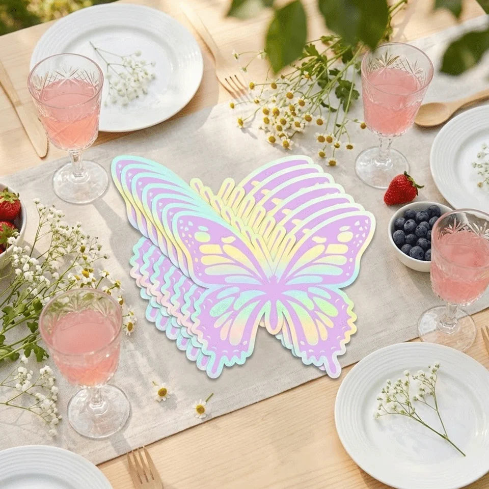 Butterfly Party Decor Colorful Glittering Tablecloths Butterfly-Shaped Plates Napkins Spring Picnic Camping Birthday Party Decor