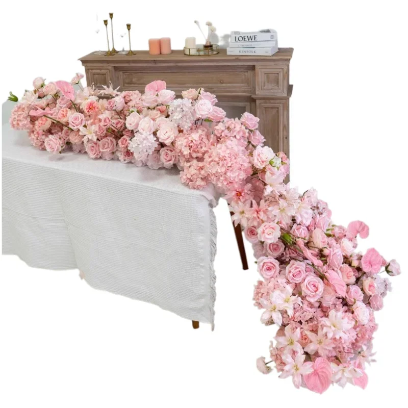 Wedding Backdrop Decor Couch Around Floor Floral Table Runner Centerpiece Flower Row Event Prop Window Display Artificial Flower