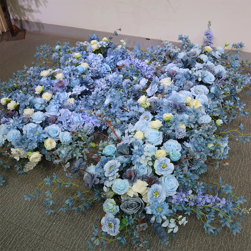 Haze Blue Event Wedding Background Silk Flower Row Walk Through High Quality Flower Door Artificial Flower Decoration