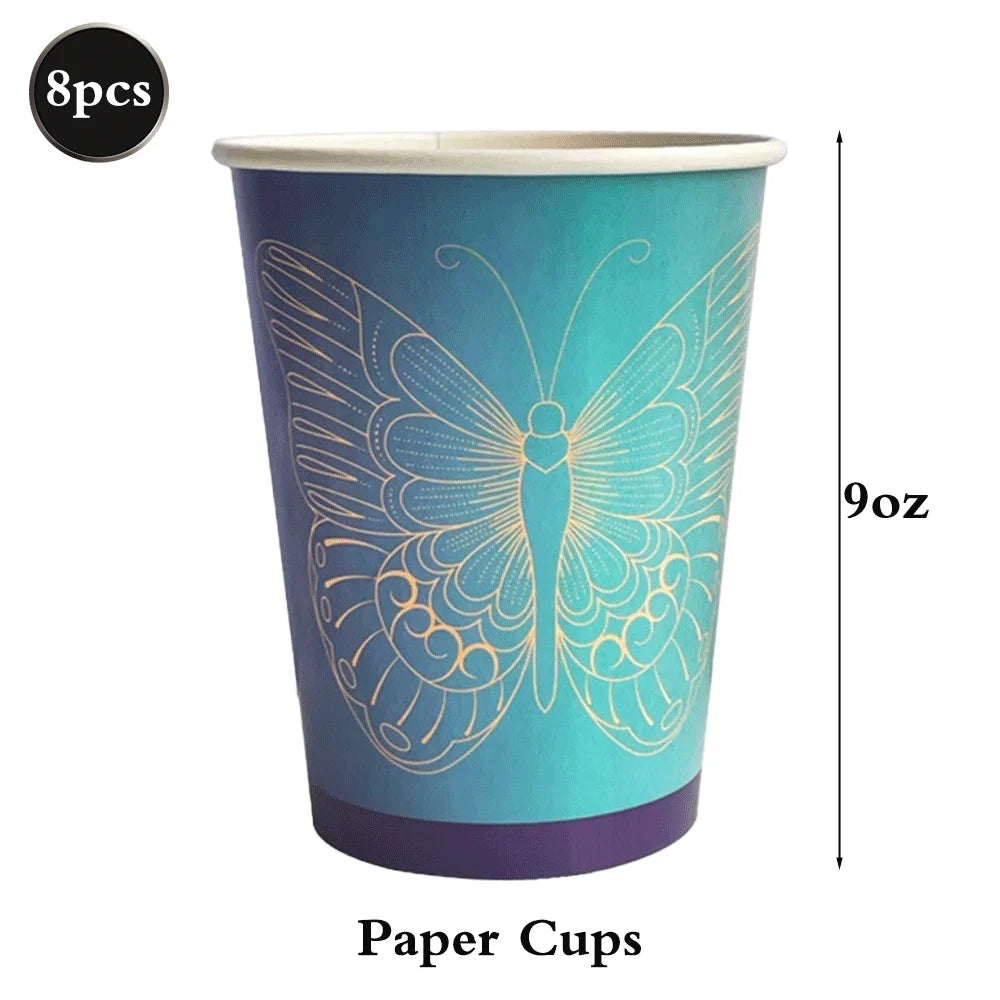 Butterfly Party Decor Colorful Glittering Tablecloths Butterfly-Shaped Plates Napkins Spring Picnic Camping Birthday Party Decor