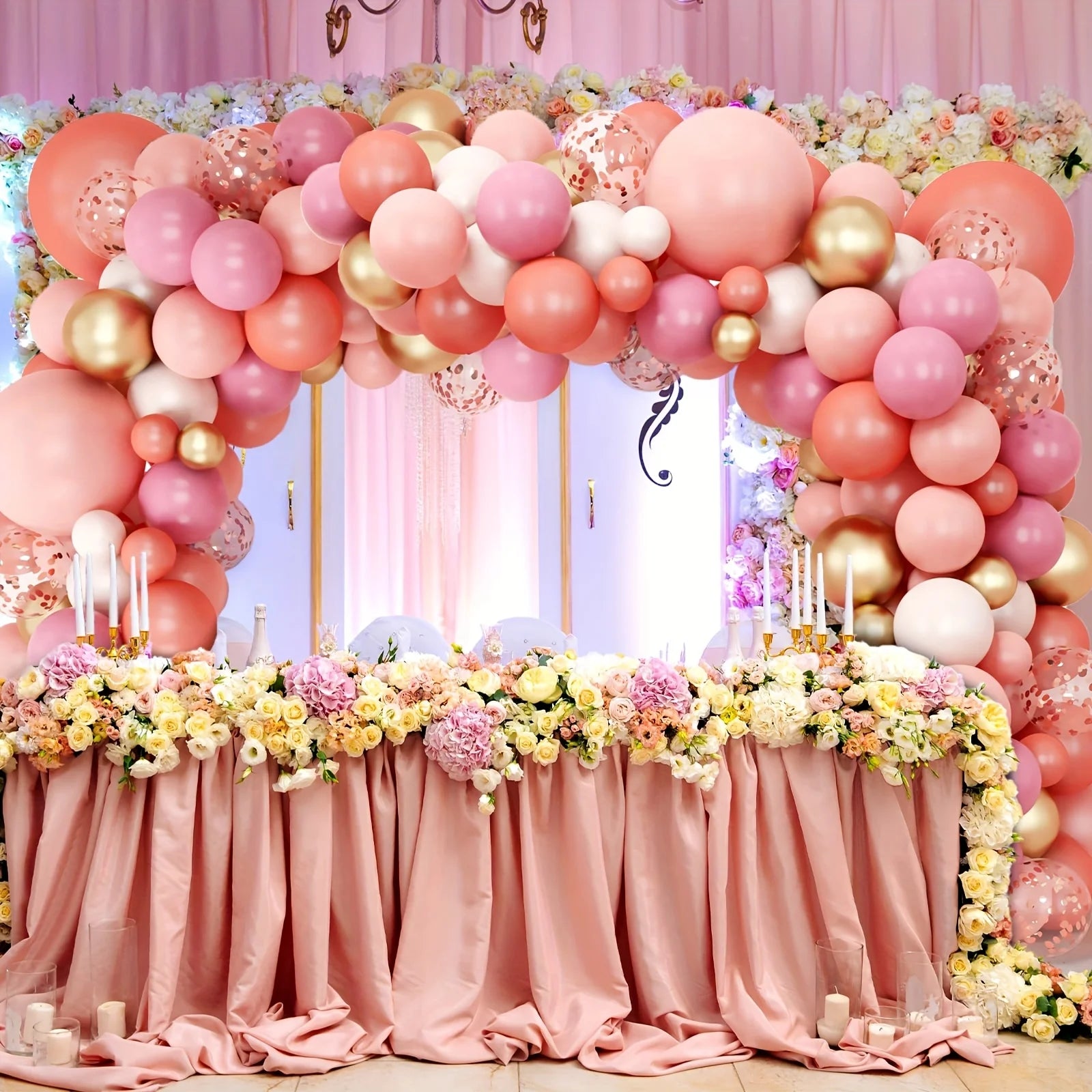 157 Sets Rose Gold Balloon Arches Pastel Pink Metallic Gold Sequined Balloons for Valentine's Day Wedding Bridal Party Birthday Decoration
