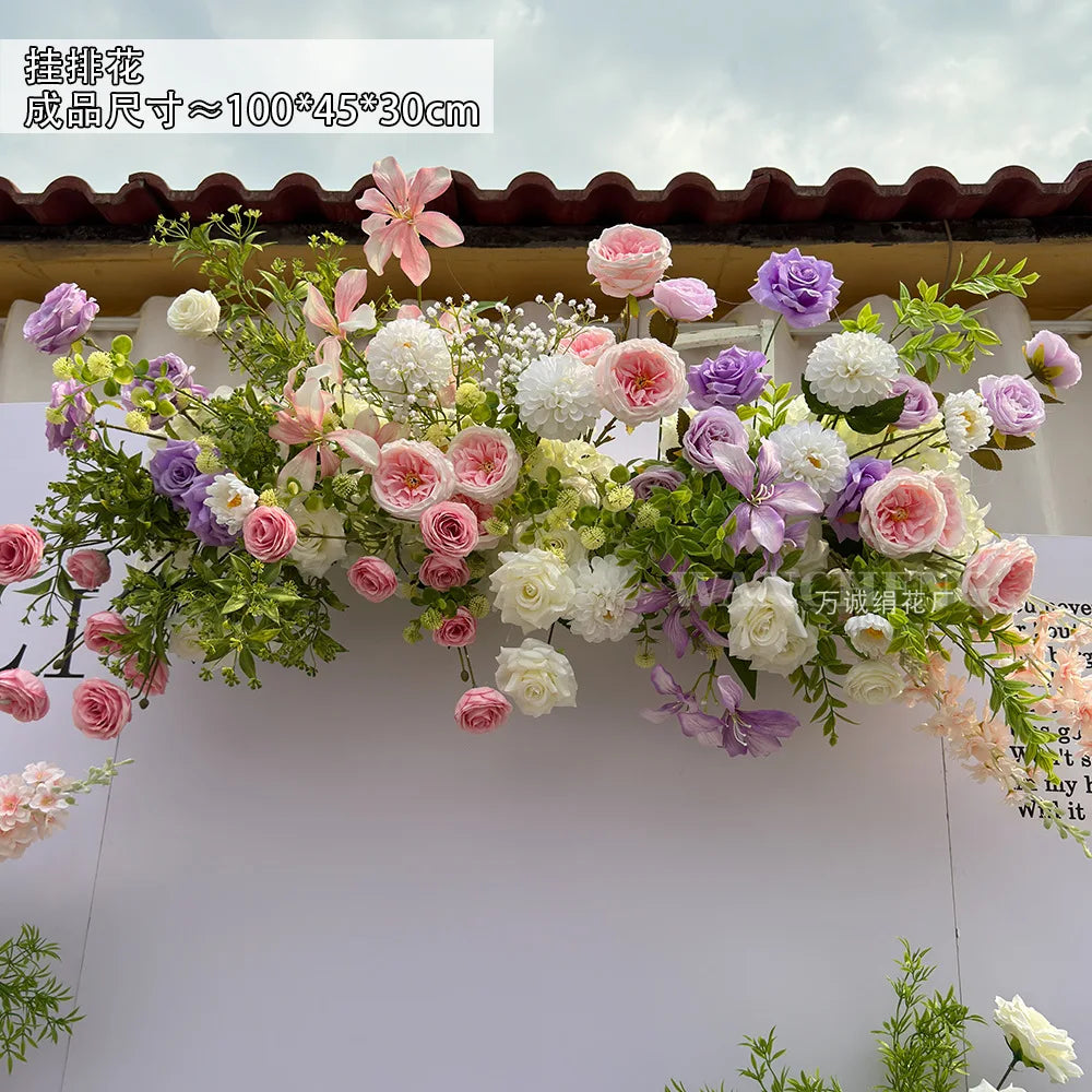 Purple Pink Outdoor Wedding Decoration Artificial Flowers Hang Flower Row Road Lead Flower Ball Floral Backdrop Decor Floor Row
