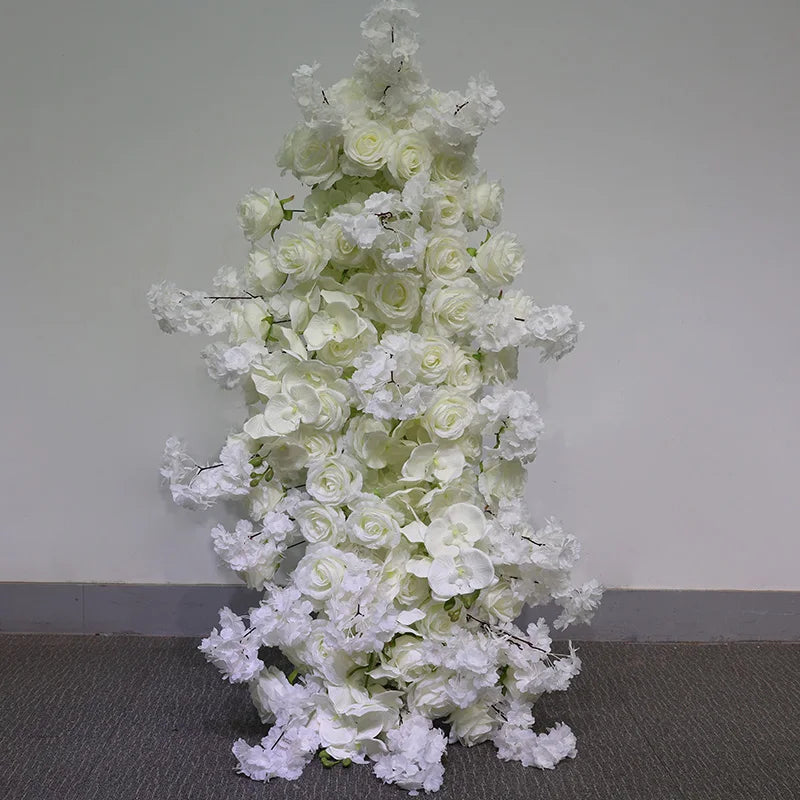 Haze Blue Event Wedding Background Silk Flower Row Walk Through High Quality Flower Door Artificial Flower Decoration