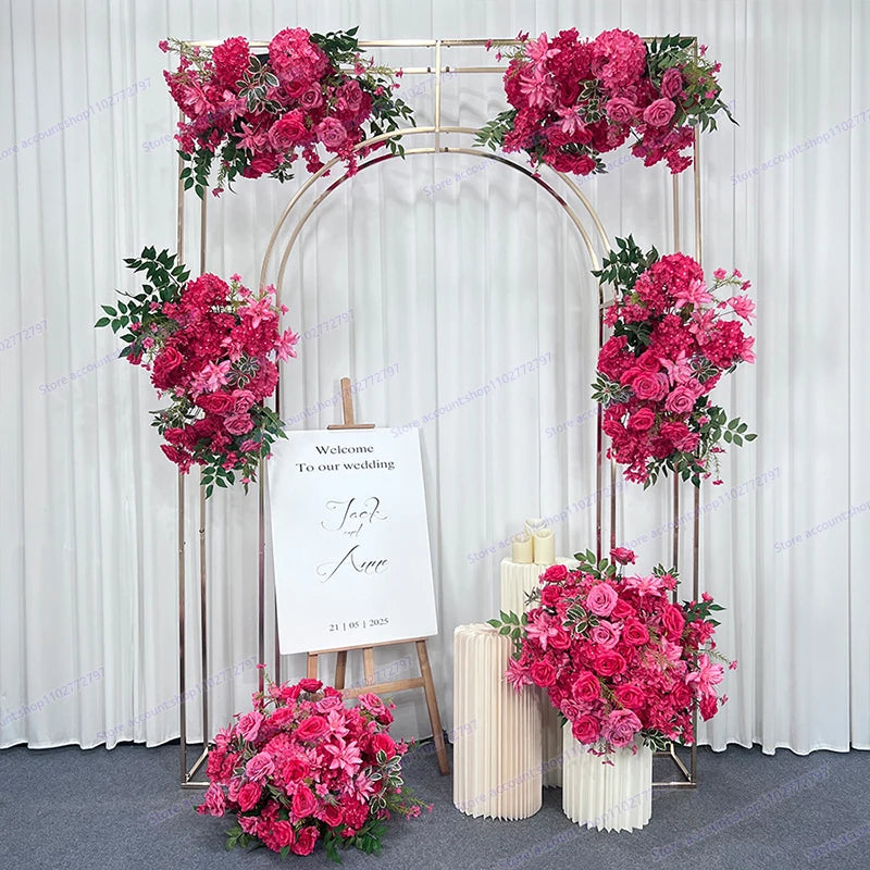 5D Floral Row Hot pink Hydrangea Pompom Rose Wedding Backdrop Arch KT Board Decor Banquet Floor Flower Party Prop Window Display