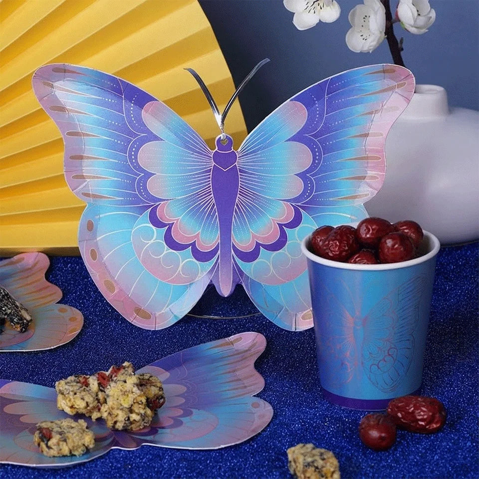 Butterfly Party Decor Colorful Glittering Tablecloths Butterfly-Shaped Plates Napkins Spring Picnic Camping Birthday Party Decor