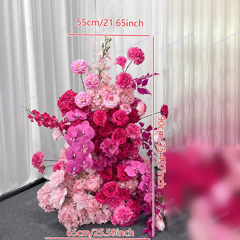 5D Floral Row Hot pink Hydrangea Pompom Rose Wedding Backdrop Arch KT Board Decor Banquet Floor Flower Party Prop Window Display