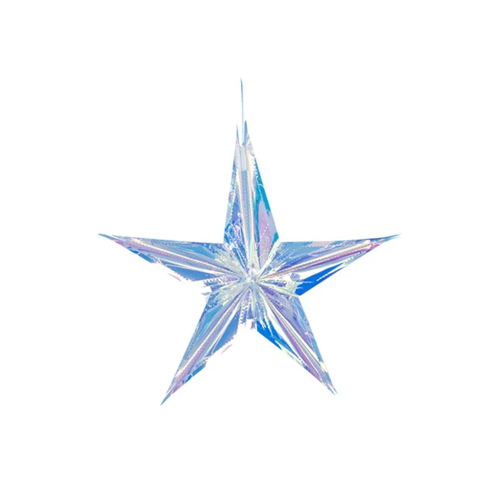 Christmas Star/Ball Hanging Ornament Shiny Laser Star Pendant Neon Color Film Paper Ball for Birthday Wedding Party Decoration