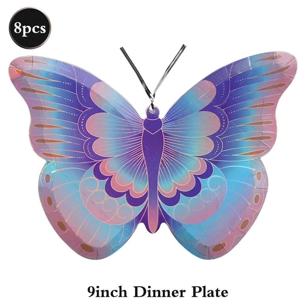 Butterfly Party Decor Colorful Glittering Tablecloths Butterfly-Shaped Plates Napkins Spring Picnic Camping Birthday Party Decor