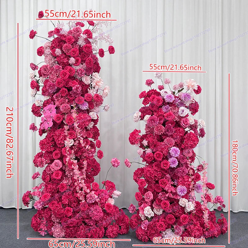 5D Floral Row Hot pink Hydrangea Pompom Rose Wedding Backdrop Arch KT Board Decor Banquet Floor Flower Party Prop Window Display