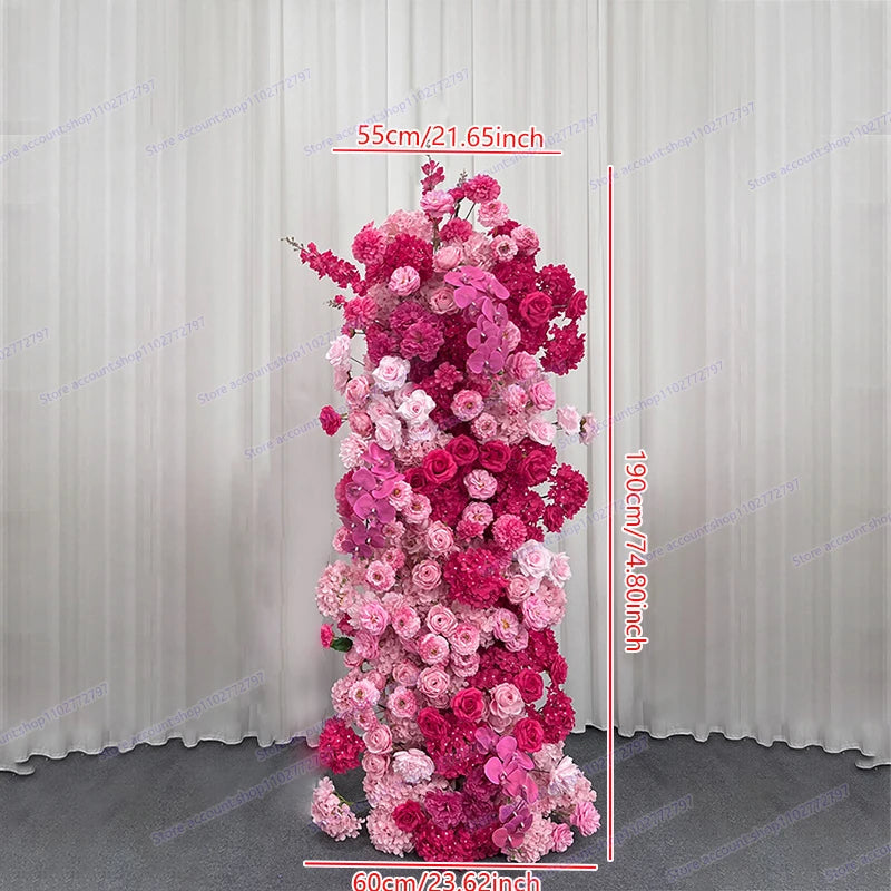 5D Floral Row Hot pink Hydrangea Pompom Rose Wedding Backdrop Arch KT Board Decor Banquet Floor Flower Party Prop Window Display