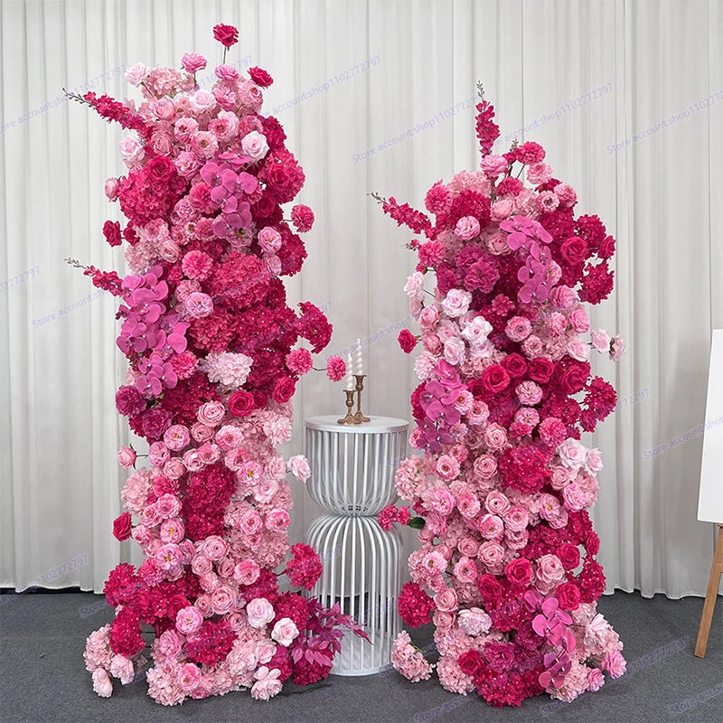 5D Floral Row Hot pink Hydrangea Pompom Rose Wedding Backdrop Arch KT Board Decor Banquet Floor Flower Party Prop Window Display