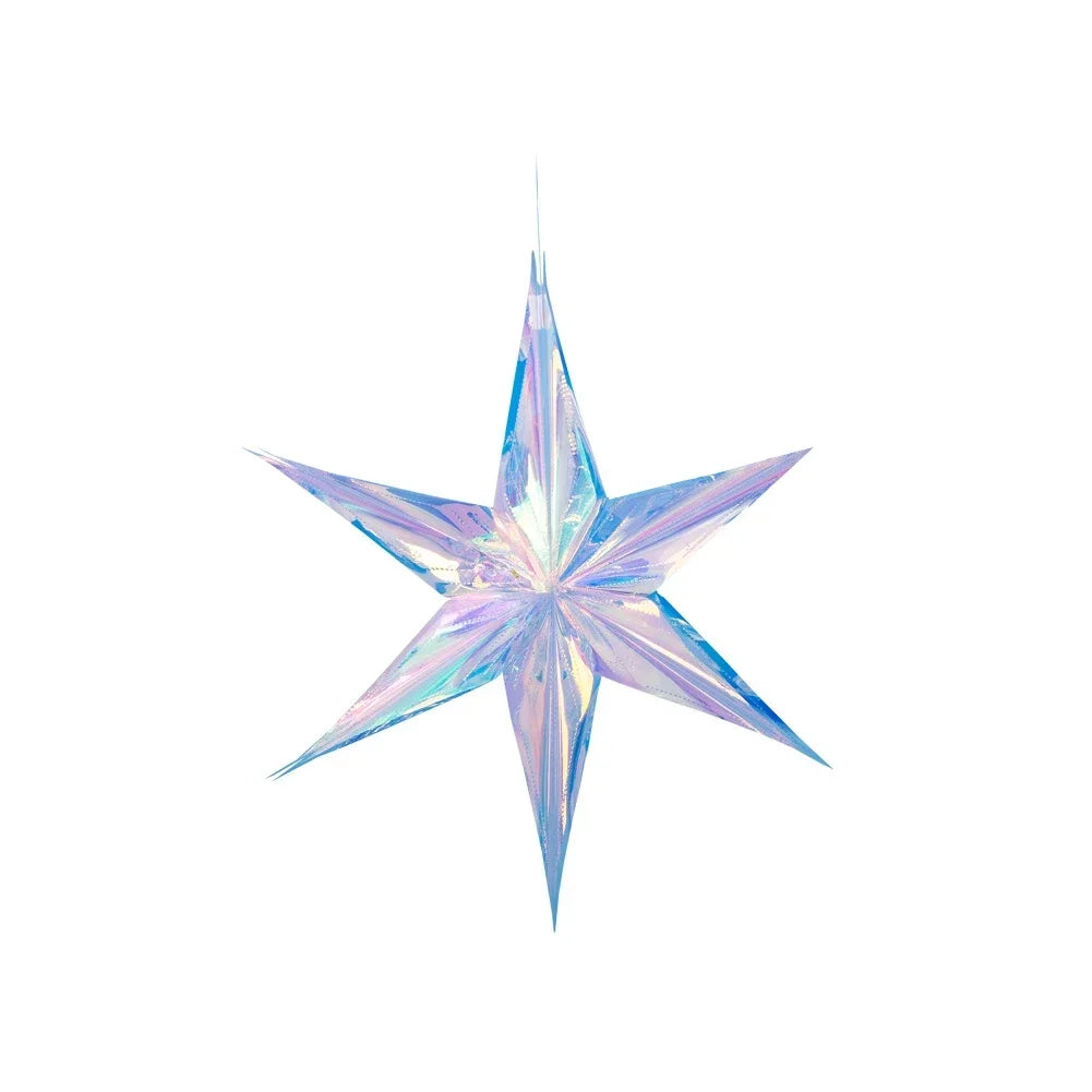 Christmas Star/Ball Hanging Ornament Shiny Laser Star Pendant Neon Color Film Paper Ball for Birthday Wedding Party Decoration