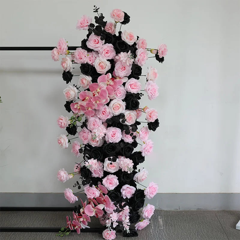 Haze Blue Event Wedding Background Silk Flower Row Walk Through High Quality Flower Door Artificial Flower Decoration