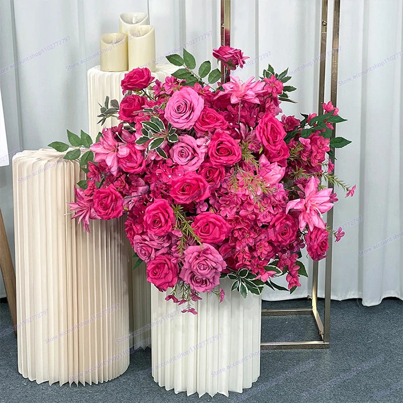 5D Floral Row Hot pink Hydrangea Pompom Rose Wedding Backdrop Arch KT Board Decor Banquet Floor Flower Party Prop Window Display