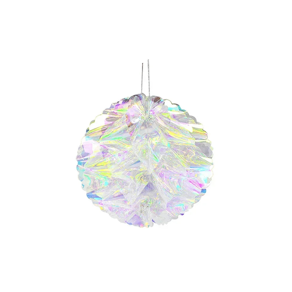 Christmas Star/Ball Hanging Ornament Shiny Laser Star Pendant Neon Color Film Paper Ball for Birthday Wedding Party Decoration