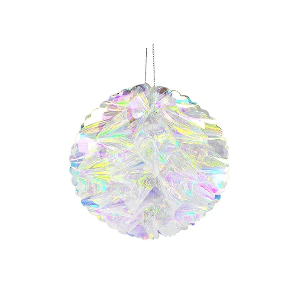 Christmas Star/Ball Hanging Ornament Shiny Laser Star Pendant Neon Color Film Paper Ball for Birthday Wedding Party Decoration
