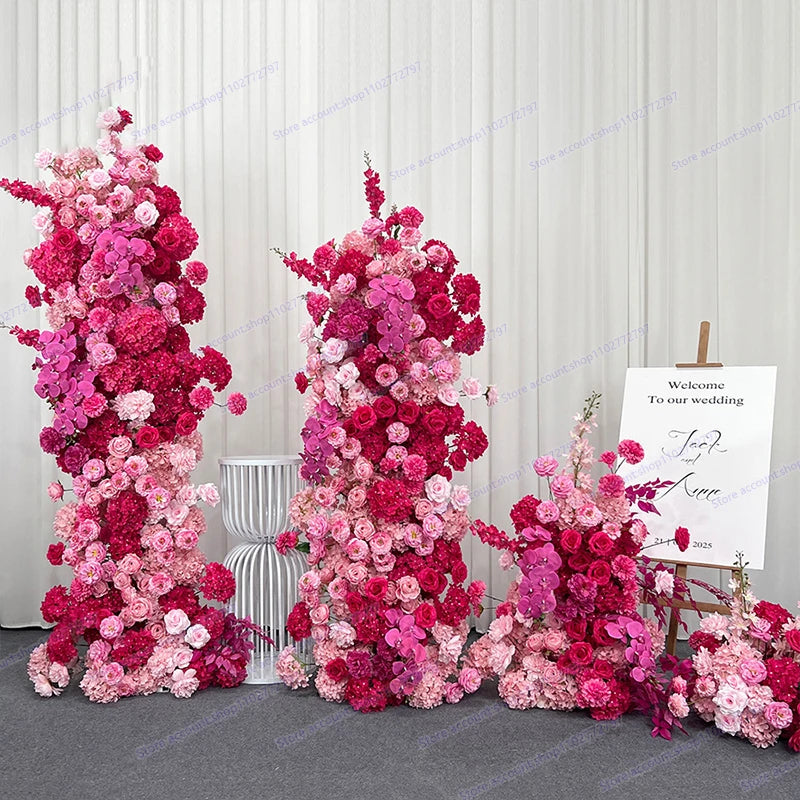 5D Floral Row Hot pink Hydrangea Pompom Rose Wedding Backdrop Arch KT Board Decor Banquet Floor Flower Party Prop Window Display