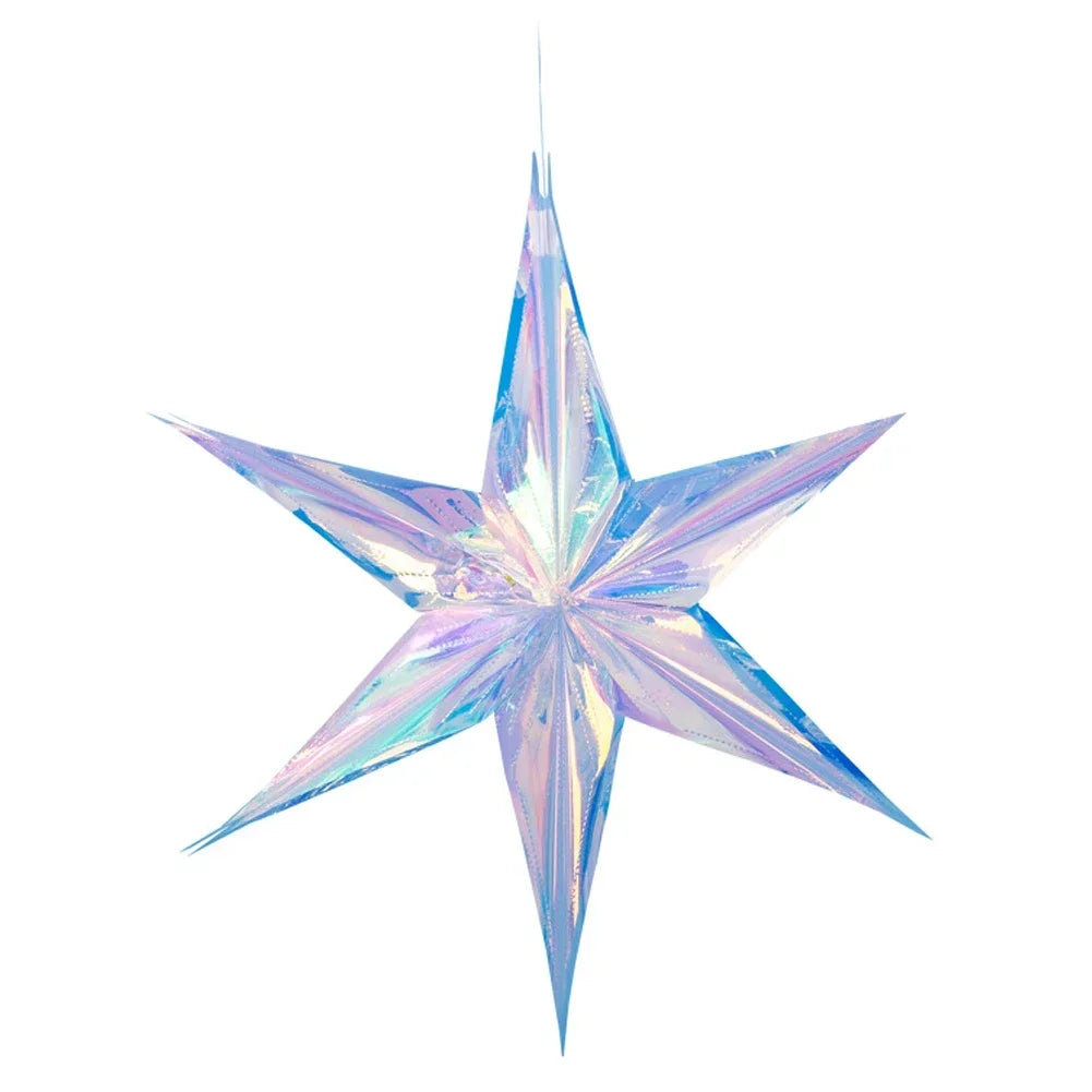 Christmas Star/Ball Hanging Ornament Shiny Laser Star Pendant Neon Color Film Paper Ball for Birthday Wedding Party Decoration