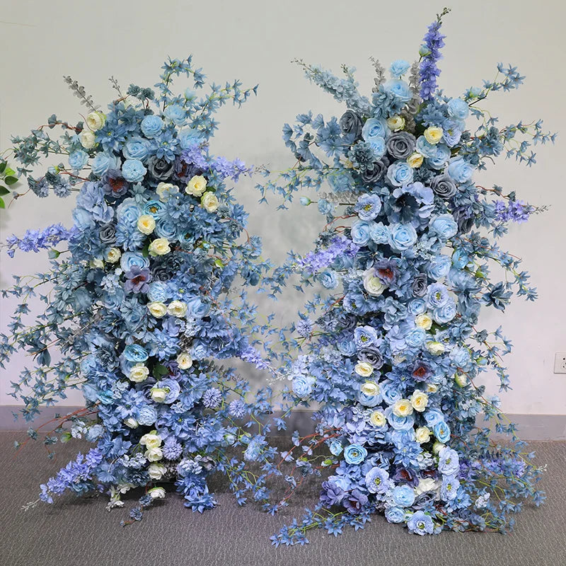 Haze Blue Event Wedding Background Silk Flower Row Walk Through High Quality Flower Door Artificial Flower Decoration