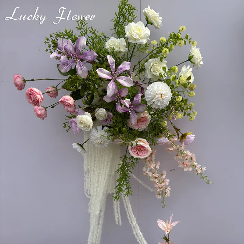 Purple Pink Outdoor Wedding Decoration Artificial Flowers Hang Flower Row Road Lead Flower Ball Floral Backdrop Decor Floor Row