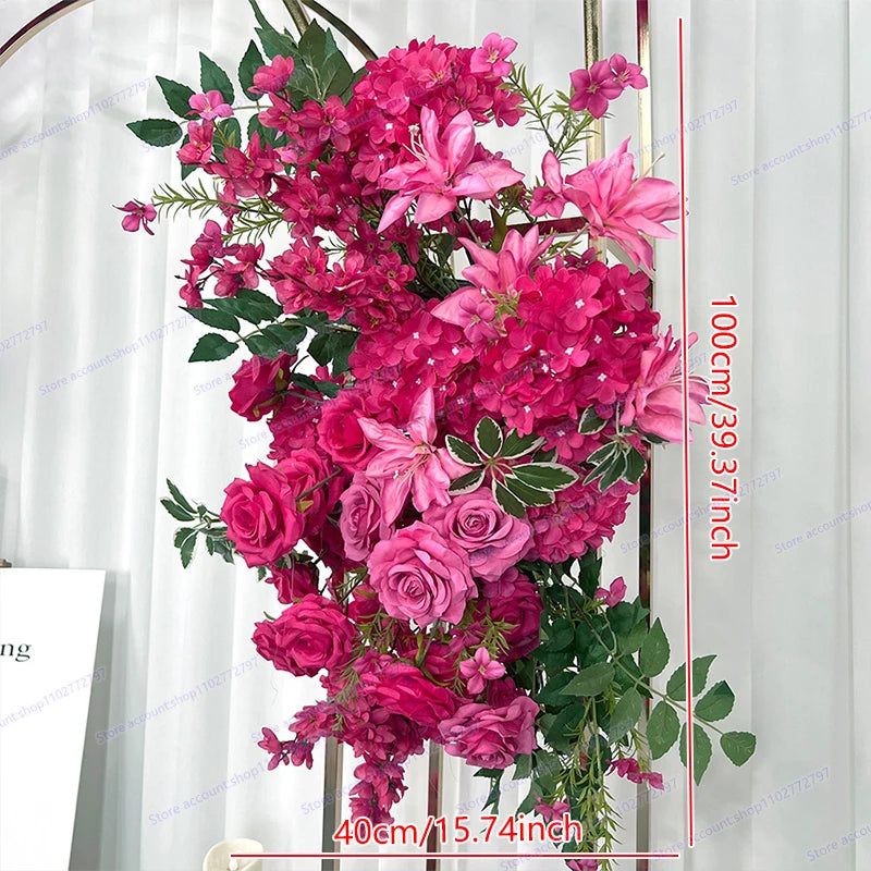 5D Floral Row Hot pink Hydrangea Pompom Rose Wedding Backdrop Arch KT Board Decor Banquet Floor Flower Party Prop Window Display