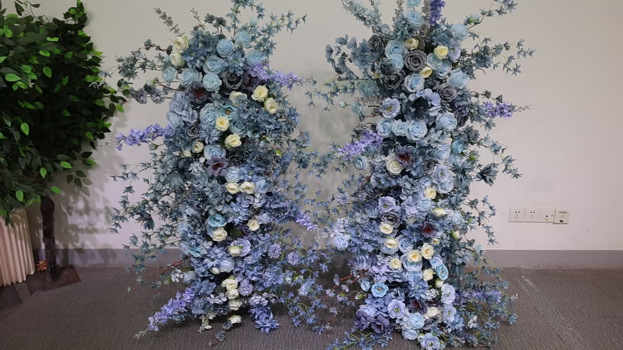 Haze Blue Event Wedding Background Silk Flower Row Walk Through High Quality Flower Door Artificial Flower Decoration